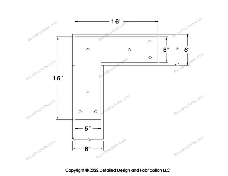 L shaped Brackets for 6 inch beams - Square - Triangular style holes - BarnBrackets.com