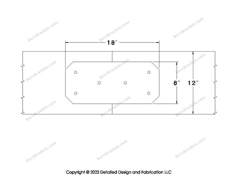 Union Brackets for 12 inch beams - Chamfered - Triangular style holes - BarnBrackets.com