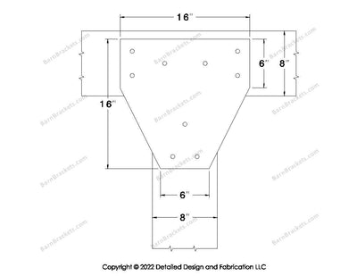 T style Gusset Brackets for 8 inch beams - Triangular style holes - BarnBrackets.com