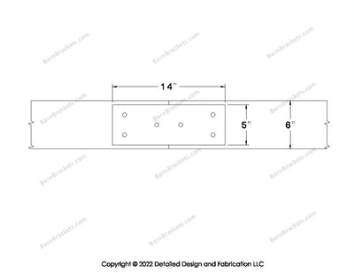 Union Brackets for 6 inch beams - Square - Triangular style holes - BarnBrackets.com