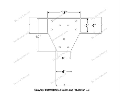 T style Gusset Brackets for 6 inch beams - Triangular style holes - BarnBrackets.com