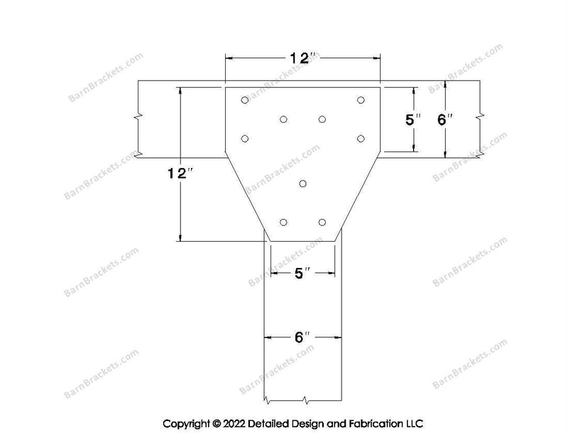 T style Gusset Brackets for 6 inch beams - Triangular style holes - BarnBrackets.com