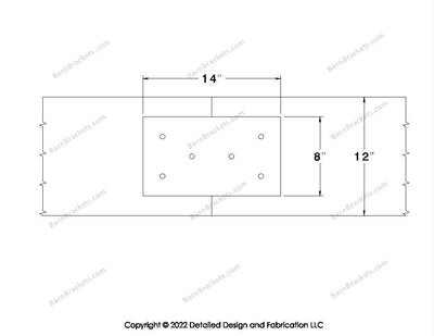 Union Brackets for 12 inch beams - Square - Triangular style holes - BarnBrackets.com