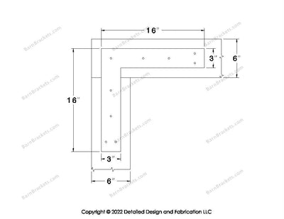 L shaped Brackets for 6 inch beams - Square - Triangular style holes - BarnBrackets.com