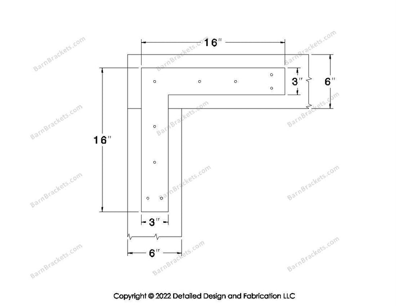 L shaped Brackets for 6 inch beams - Square - Triangular style holes - BarnBrackets.com