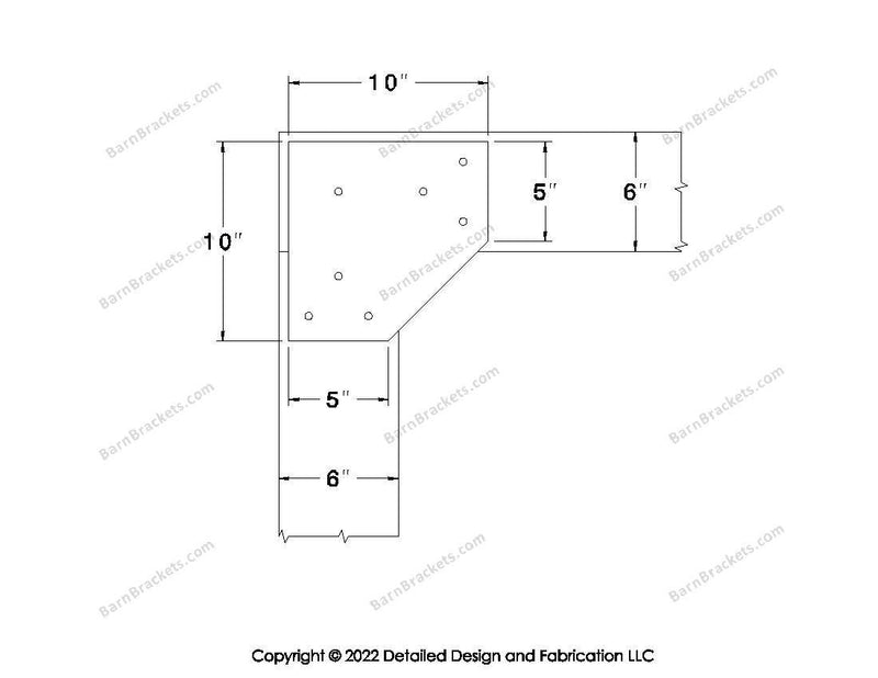 L style Gusset Brackets for 6 inch beams  - Triangular style holes - BarnBrackets.com