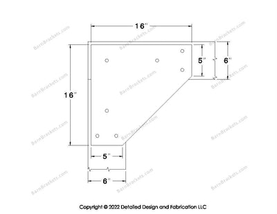 L style Gusset Brackets for 6 inch beams  - Triangular style holes - BarnBrackets.com