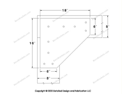 L style Gusset Brackets for 8 inch beams - Triangular style holes - BarnBrackets.com