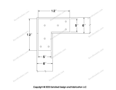 L shaped Brackets for 6 inch beams - Square - Triangular style holes - BarnBrackets.com