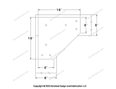 L style Gusset Brackets for 8 inch beams - Triangular style holes - BarnBrackets.com