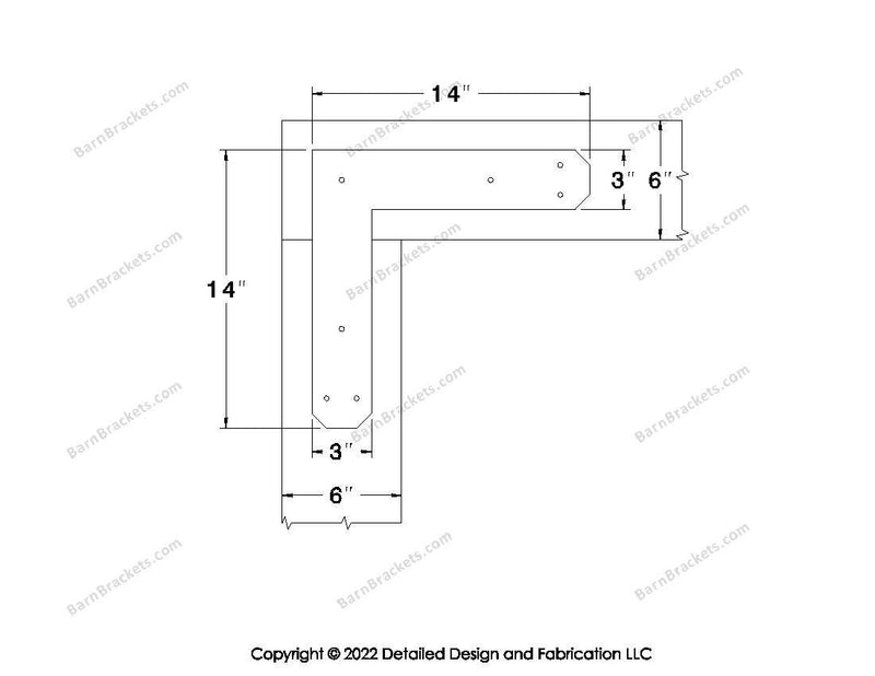 L shaped Brackets for 6 inch beams - Chamfered - Triangular style holes - BarnBrackets.com