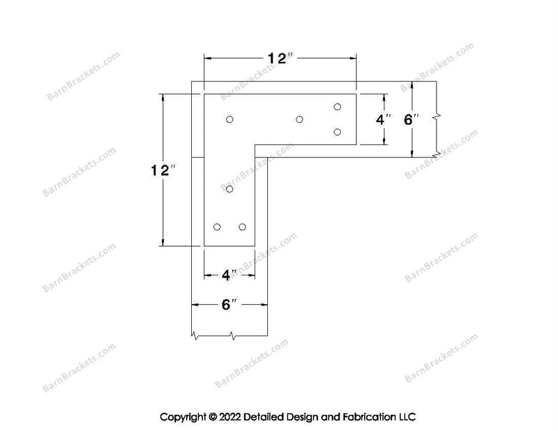 L shaped Brackets for 6 inch beams - Square - Centered style holes - BarnBrackets.com