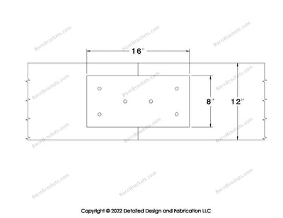 Union Brackets for 12 inch beams - Square - Triangular style holes - BarnBrackets.com