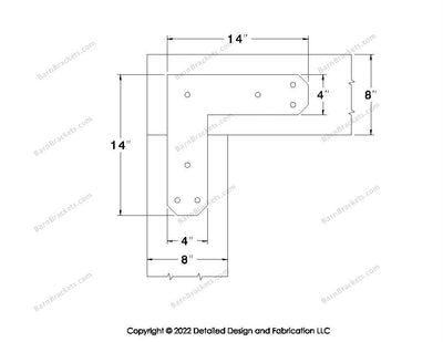 L shaped Brackets for 8 inch beams - Chamfered - Triangular style holes - BarnBrackets.com