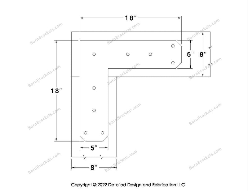 L shaped Brackets for 8 inch beams - Chamfered - Triangular style holes - BarnBrackets.com