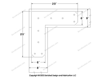 L shaped Brackets for 8 inch beams - Chamfered - Triangular style holes - BarnBrackets.com