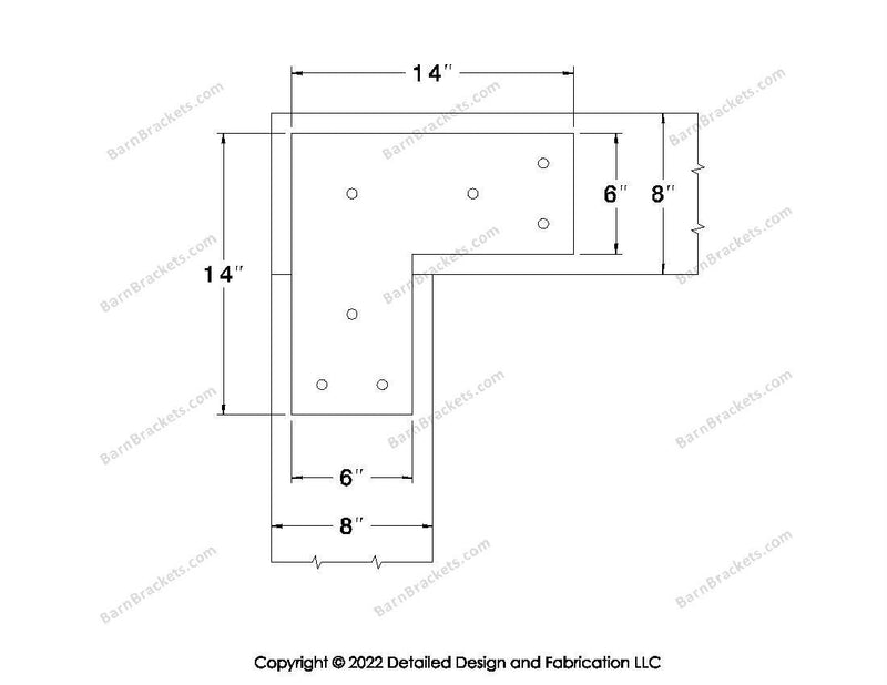 L shaped Brackets for 8 inch beams - Square - Triangular style holes - BarnBrackets.com