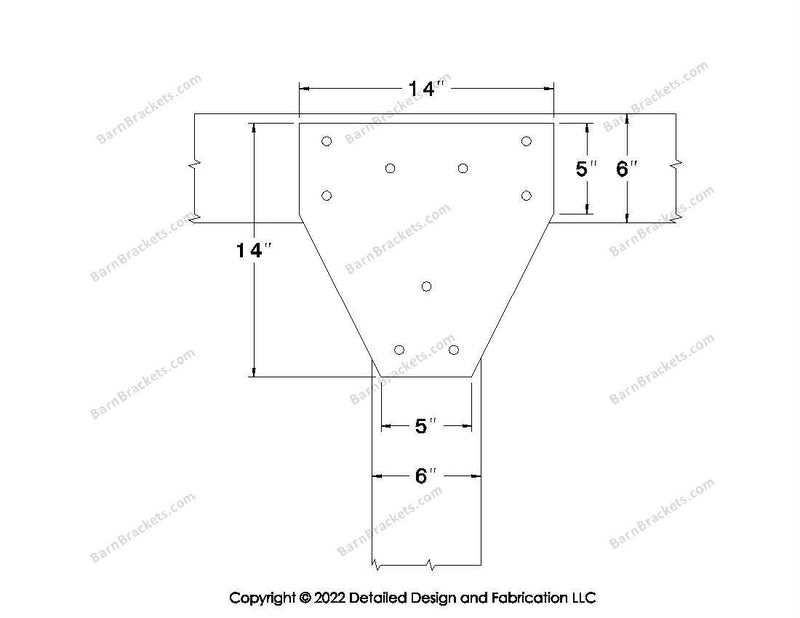 T style Gusset Brackets for 6 inch beams - Triangular style holes - BarnBrackets.com