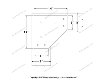 L style Gusset Brackets for 8 inch beams - Triangular style holes - BarnBrackets.com