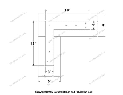 L shaped Brackets for 8 inch beams - Square - Triangular style holes - BarnBrackets.com