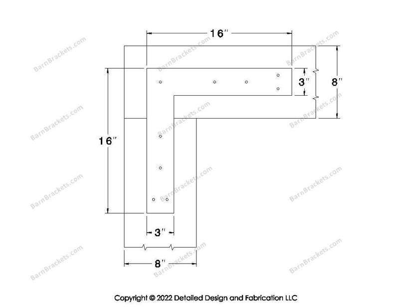 L shaped Brackets for 8 inch beams - Square - Triangular style holes - BarnBrackets.com