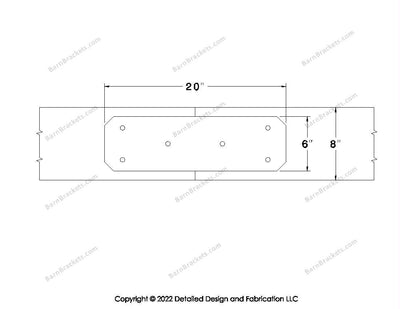 Union Brackets for 8 inch beams - Chamfered - Triangular style holes - BarnBrackets.com