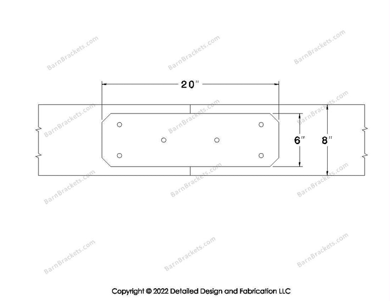 Union Brackets for 8 inch beams - Chamfered - Triangular style holes - BarnBrackets.com