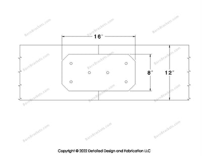 Union Brackets for 12 inch beams - Chamfered - Triangular style holes - BarnBrackets.com