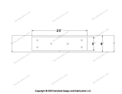 Union Brackets for 6 inch beams - Square - Triangular style holes - BarnBrackets.com