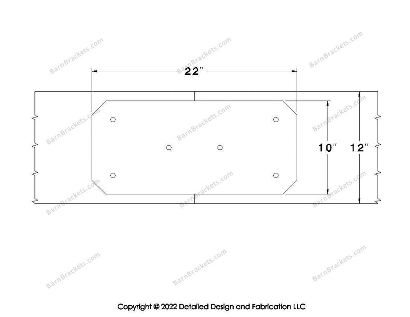 Union Brackets for 12 inch beams - Chamfered - Triangular style holes - BarnBrackets.com