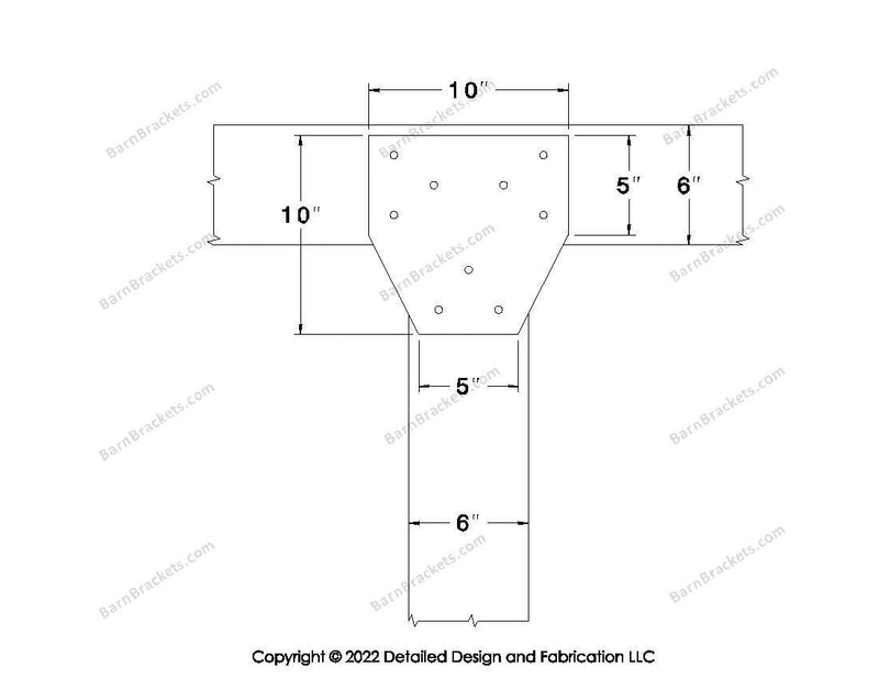 T style Gusset Brackets for 6 inch beams - Triangular style holes - BarnBrackets.com