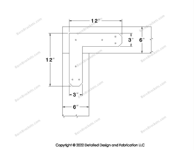 L shaped Brackets for 6 inch beams - Chamfered - Triangular style holes - BarnBrackets.com