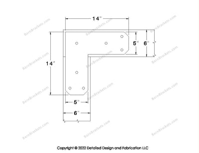 L shaped Brackets for 6 inch beams - Chamfered - Triangular style holes - BarnBrackets.com