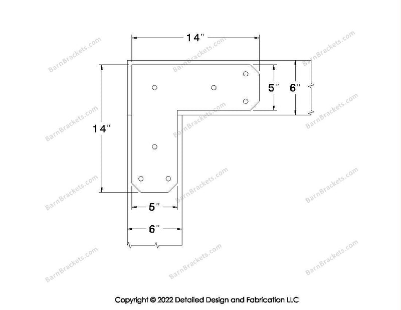 L shaped Brackets for 6 inch beams - Chamfered - Triangular style holes - BarnBrackets.com