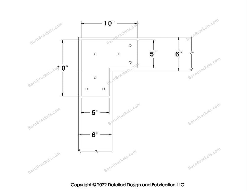 L shaped Brackets for 6 inch beams - Square - Triangular style holes - BarnBrackets.com