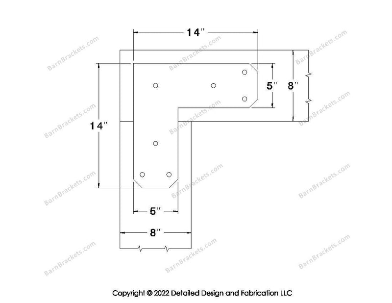 L shaped Brackets for 8 inch beams - Chamfered - Triangular style holes - BarnBrackets.com