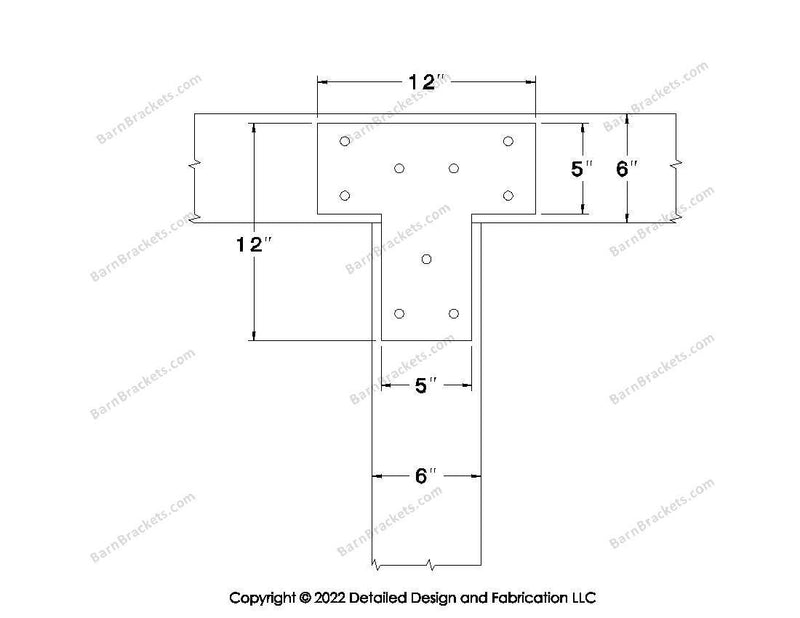 T shaped Brackets for 6 inch beams - Square - Triangular style holes - BarnBrackets.com