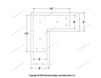 L shaped Brackets for 8 inch beams - Square - Triangular style holes - BarnBrackets.com