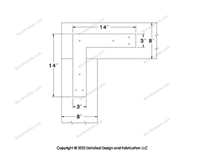 L shaped Brackets for 8 inch beams - Square - Triangular style holes - BarnBrackets.com