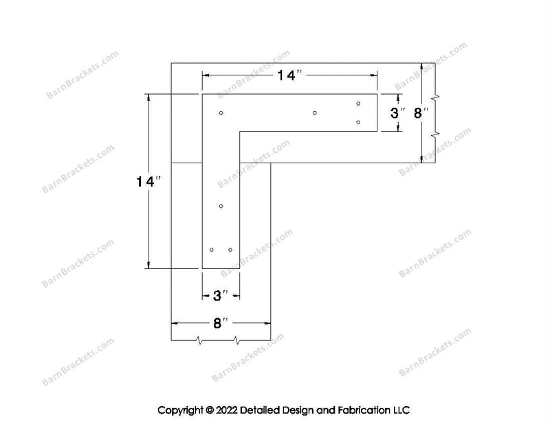 L shaped Brackets for 8 inch beams - Square - Triangular style holes - BarnBrackets.com