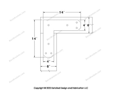 L shaped Brackets for 6 inch beams - Chamfered - Triangular style holes - BarnBrackets.com