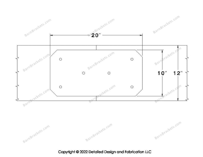 Union Brackets for 12 inch beams - Chamfered - Triangular style holes - BarnBrackets.com