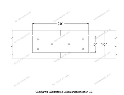 Union Brackets for 10 inch beams - Square - Triangular style holes - BarnBrackets.com