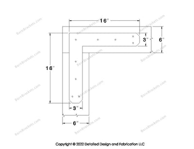 L shaped Brackets for 6 inch beams - Chamfered - Triangular style holes - BarnBrackets.com