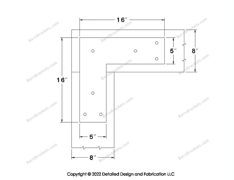 L shaped Brackets for 8 inch beams - Square - Triangular style holes - BarnBrackets.com