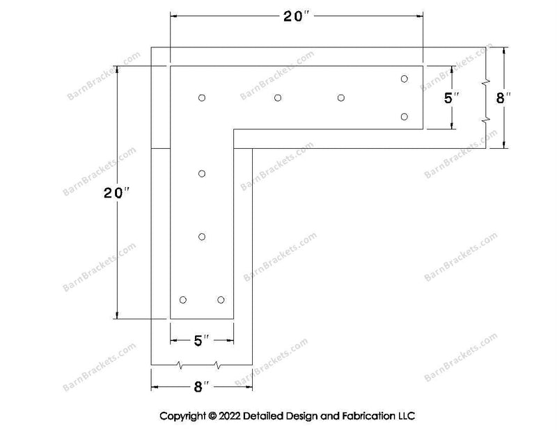 L shaped Brackets for 8 inch beams - Square - Triangular style holes - BarnBrackets.com