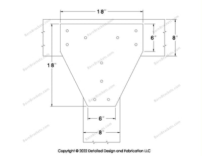 T style Gusset Brackets for 8 inch beams - Triangular style holes - BarnBrackets.com