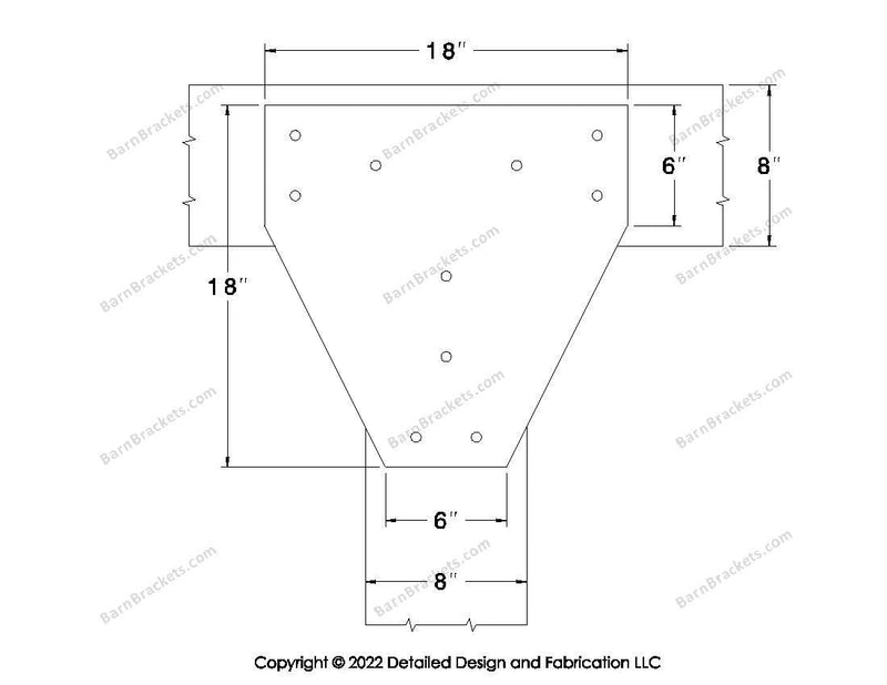 T style Gusset Brackets for 8 inch beams - Triangular style holes - BarnBrackets.com