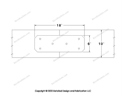 Union Brackets for 10 inch beams - Chamfered - Triangular style holes - BarnBrackets.com