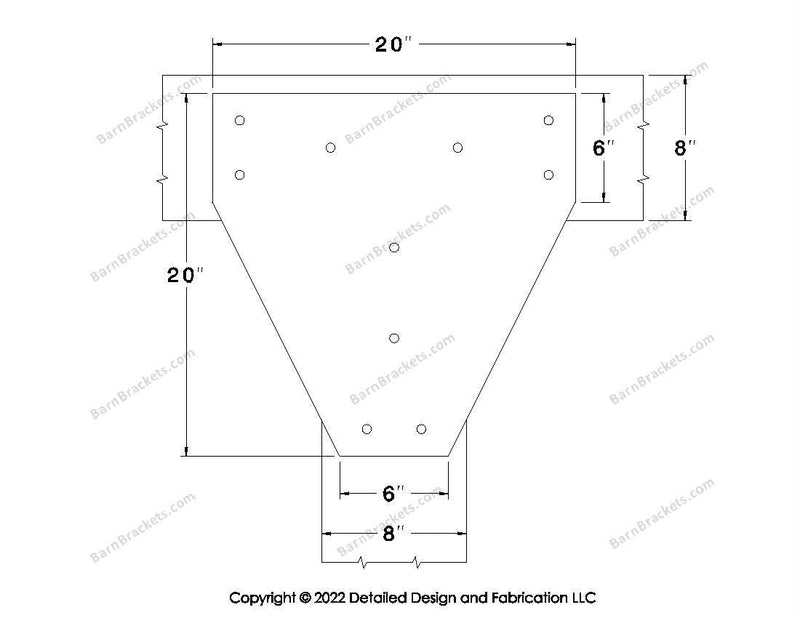 T style Gusset Brackets for 8 inch beams - Triangular style holes - BarnBrackets.com